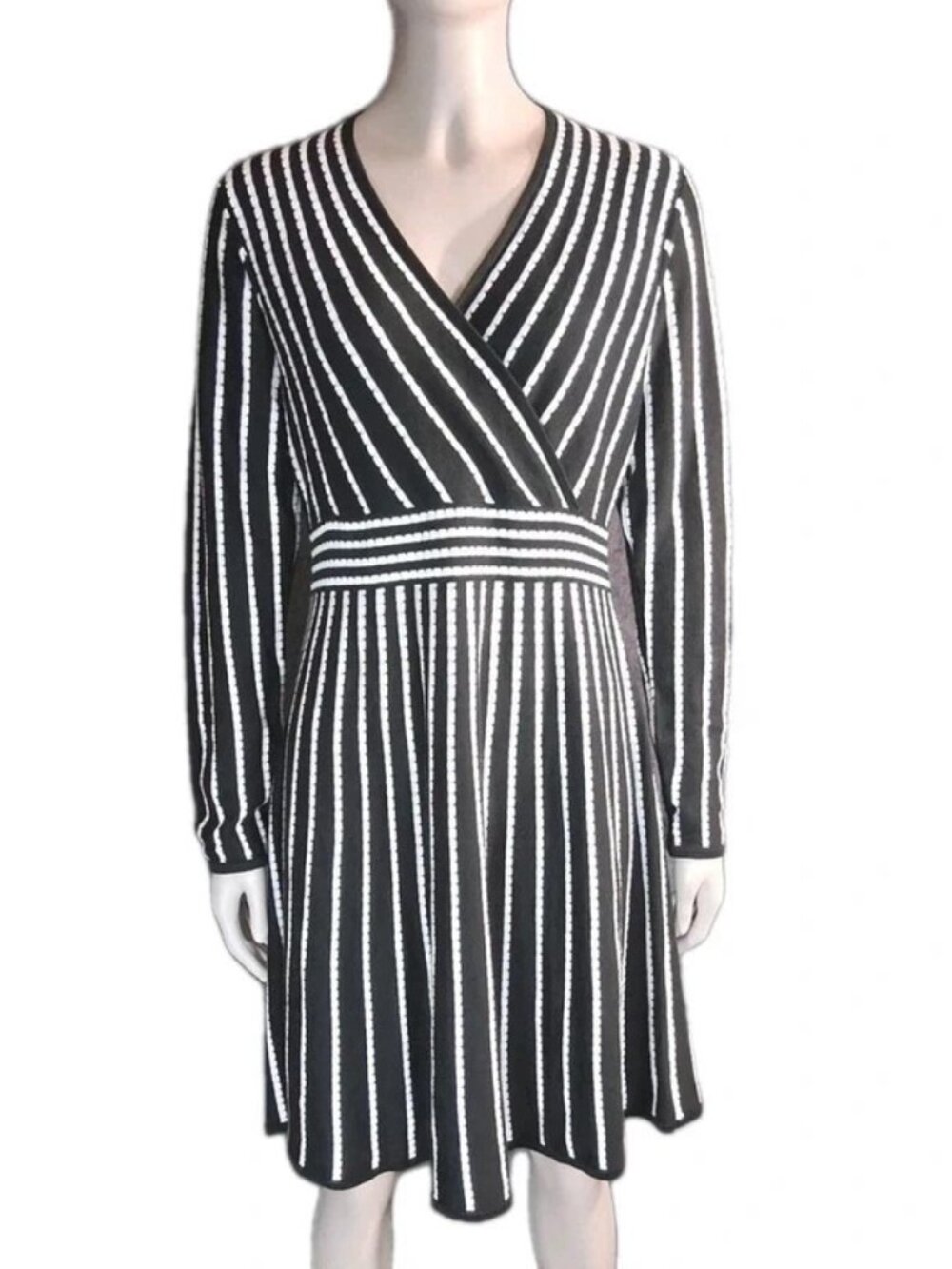 Calvin Klein Black White Striped Dress Size M Women's Above Knees